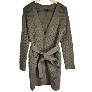 Banana Republic Womens XS Tigers Eye Green Long Cable Knit Cardigan Alpaca Blend